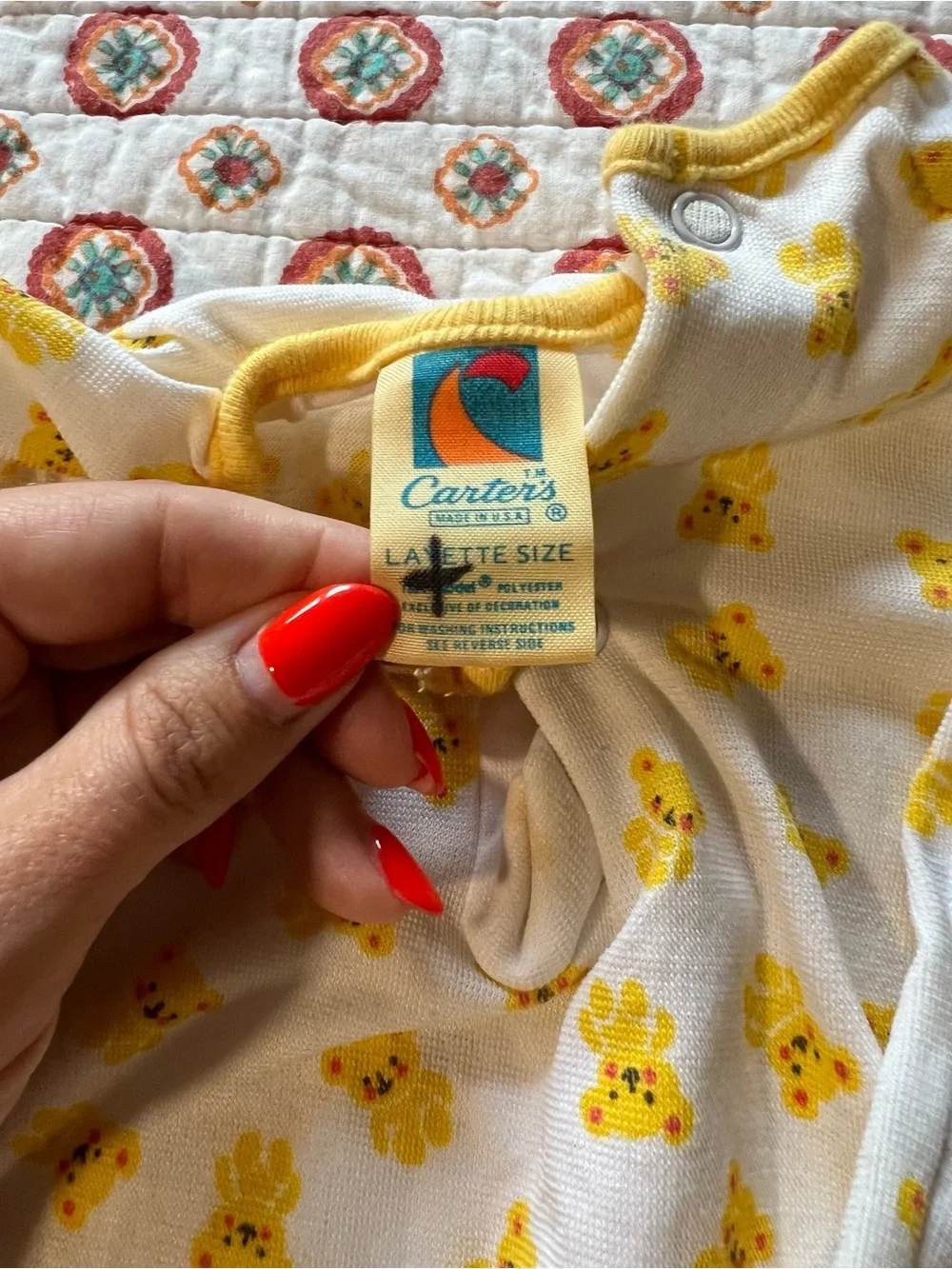 EUC Vintage 70s Carters Layette Yellow Bear Print Newborn Nightgown Unisex